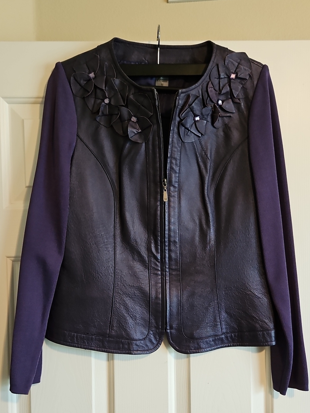 PETER NYGARD PURPLE LEATHER & KNIT JACKET sz M Coat